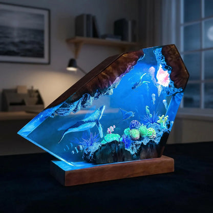 Handmade Humpback Whale & Sea Turtle Resin Lamp – Ocean Night Light Decor