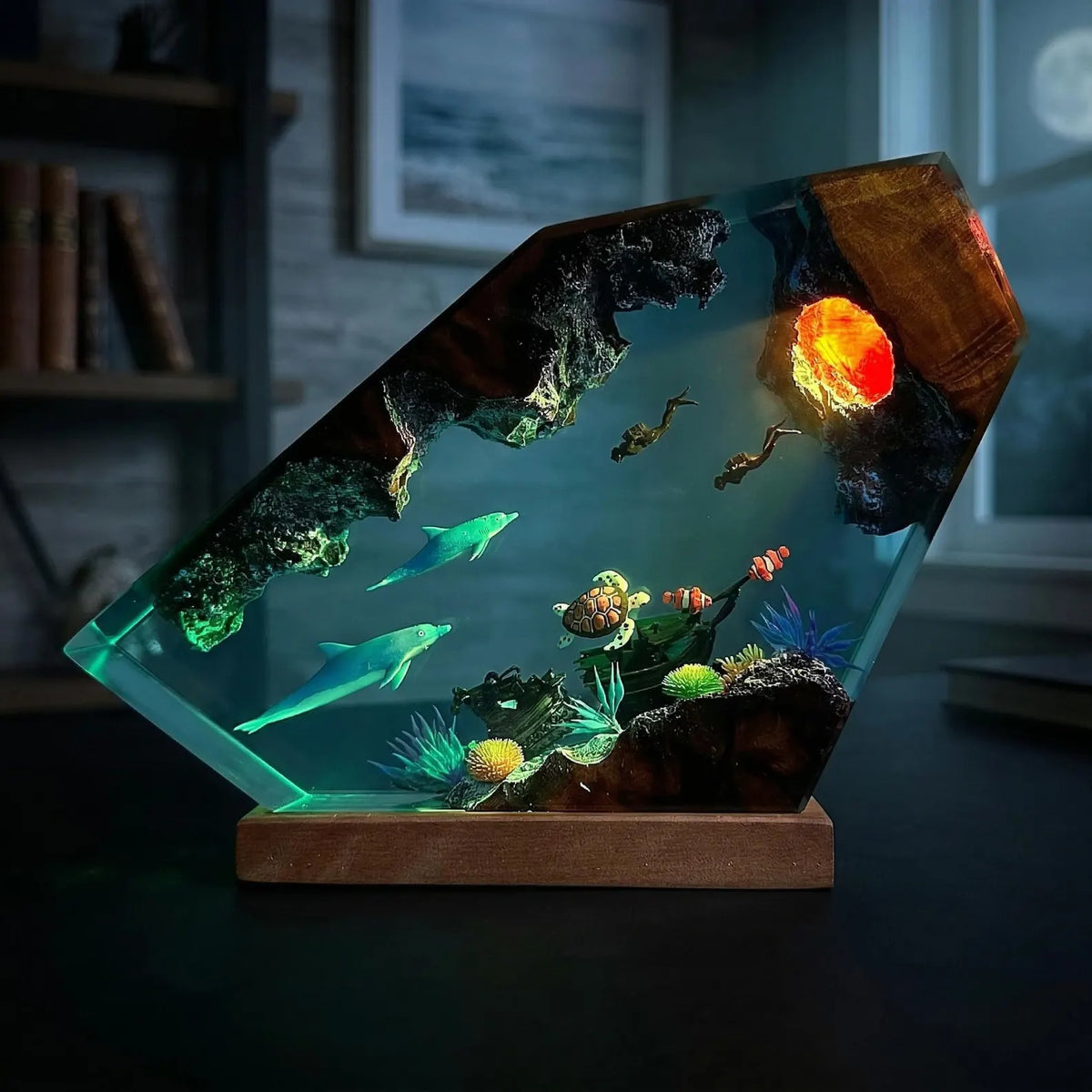 Mermaid Ocean Resin Lamp, Handmade Epoxy Night Light, Coastal Table Decor, Beach House Art