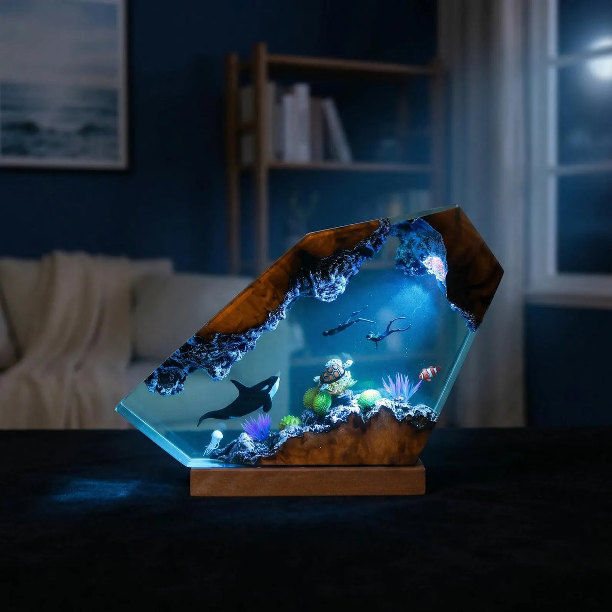 Mermaid Ocean Resin Lamp, Handmade Epoxy Night Light, Coastal Table Decor, Beach House Art