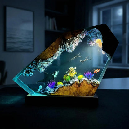 Mermaid Ocean Resin Lamp, Handmade Epoxy Night Light, Coastal Table Decor, Beach House Art