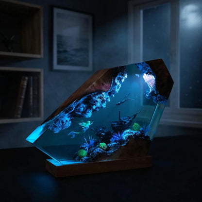 Mermaid Ocean Resin Lamp, Handmade Epoxy Night Light, Coastal Table Decor, Beach House Art