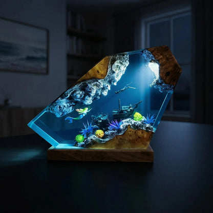 Mermaid Ocean Resin Lamp, Handmade Epoxy Night Light, Coastal Table Decor, Beach House Art