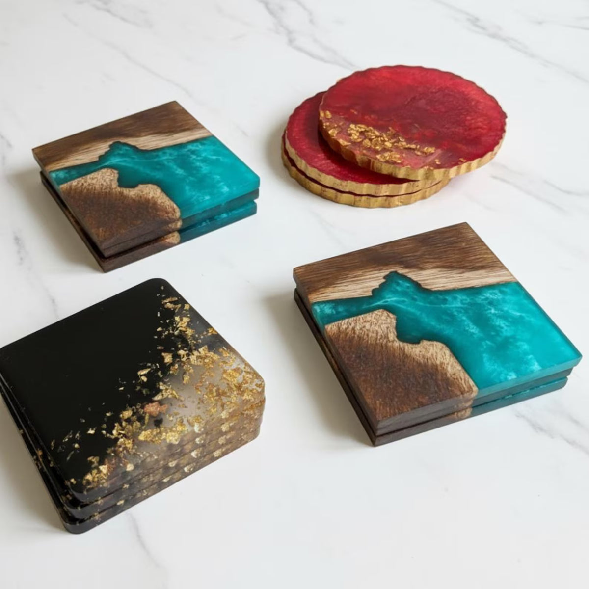 Handmade Epoxy Resin Coasters, Unique Drink Coaster Set, Elegant Home Decor, Tea Coffee Table