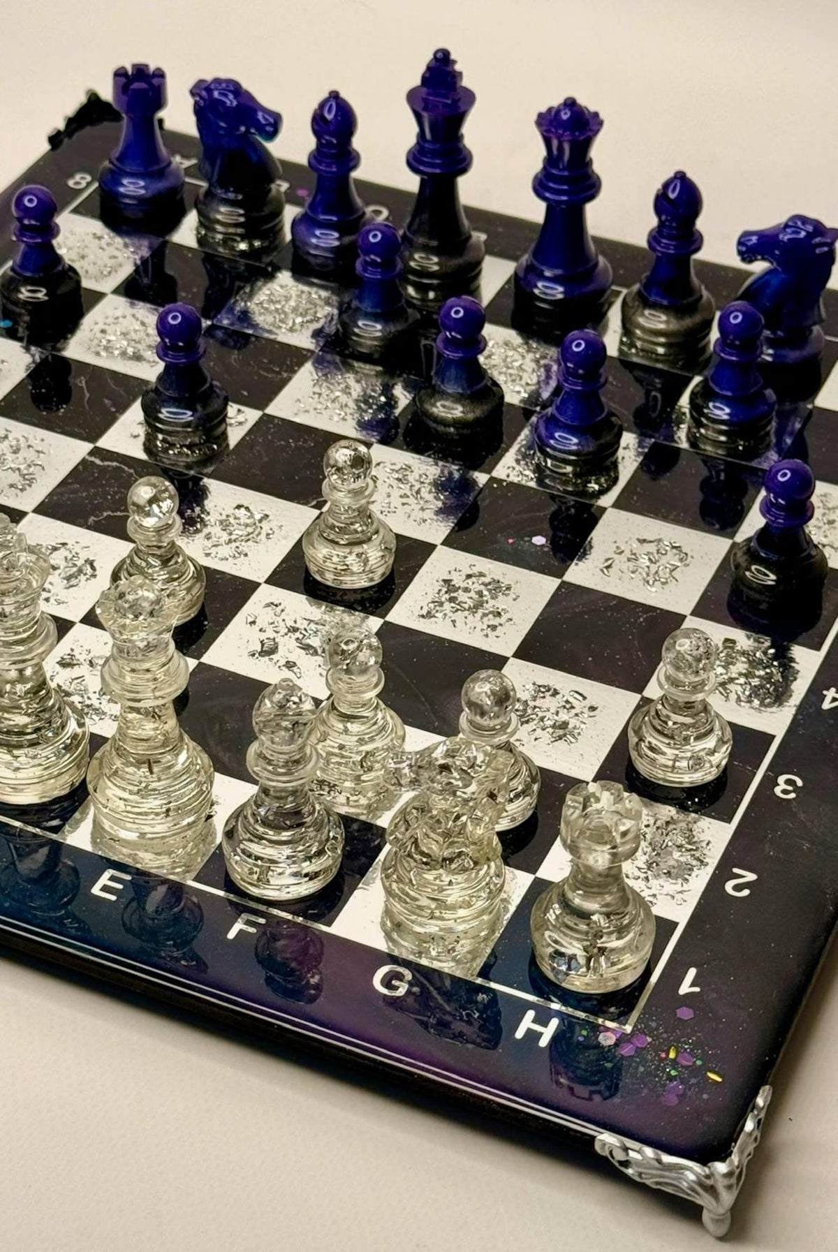 Cosmic Galaxy Resin Chess Set Handmade Epoxy Space Board Luxury Chess Game Design 30cm