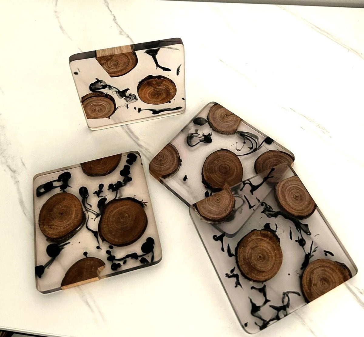 Handmade Epoxy Resin Coasters, Unique Drink Coaster Set, Elegant Home Decor, Tea Coffee Table