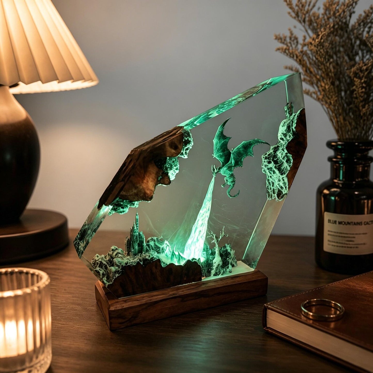 Handmade Fire-Breathing Dragon Resin Lamp – Fantasy Table Light and Gaming Decor
