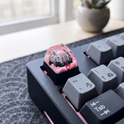 Mount Fuji Torii Gate Cherry Blossom Resin Artisan Keycap, Japanese Gaming Setup Handmade Keyboard Accessory