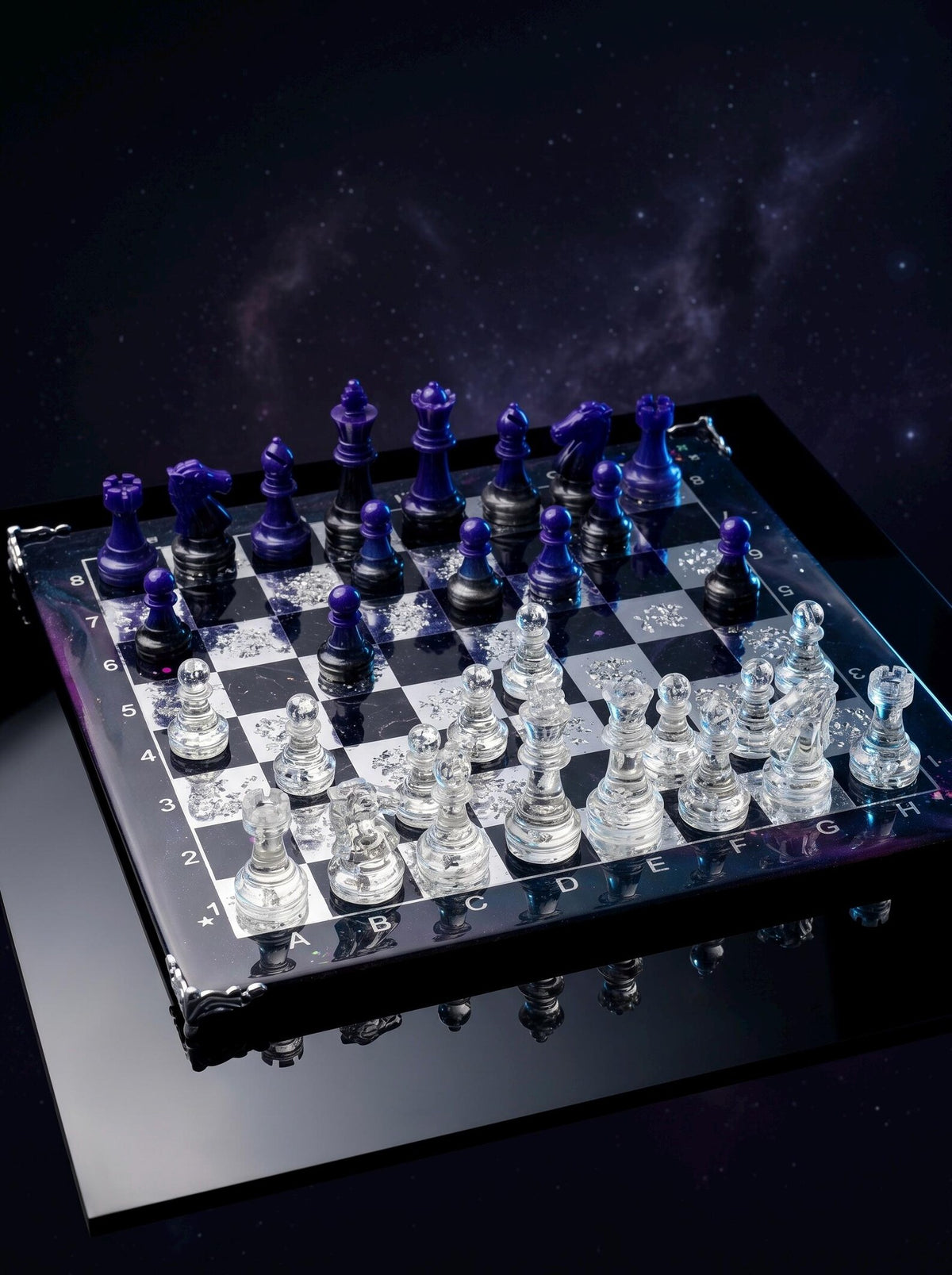Cosmic Galaxy Resin Chess Set Handmade Epoxy Space Board Luxury Chess Game Design 30cm