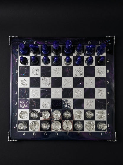 Cosmic Galaxy Resin Chess Set Handmade Epoxy Space Board Luxury Chess Game Design 30cm
