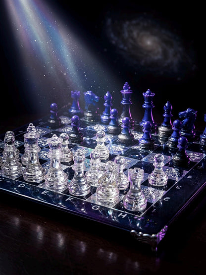 Cosmic Galaxy Resin Chess Set Handmade Epoxy Space Board Luxury Chess Game Design 30cm