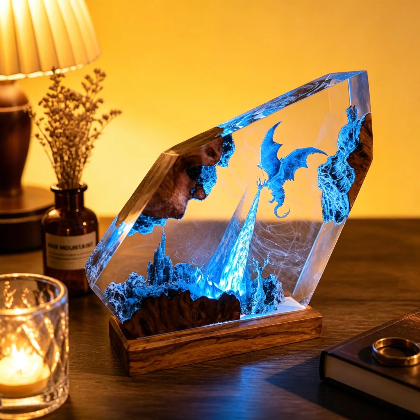 Handmade Fire-Breathing Dragon Resin Lamp – Fantasy Table Light and Gaming Decor