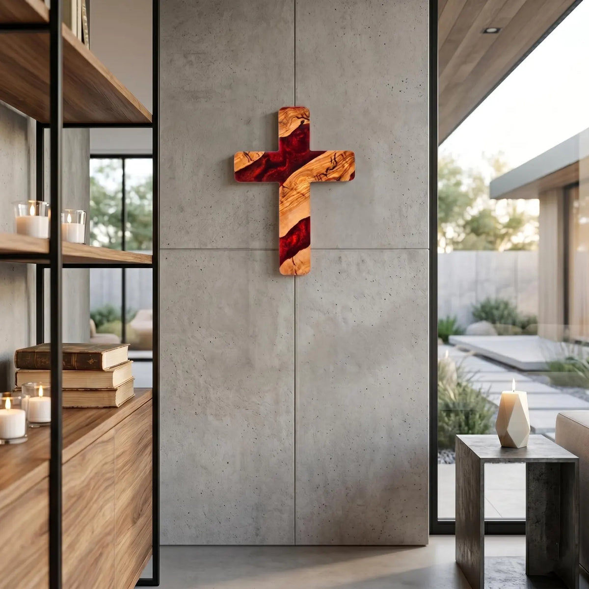 Handmade Olive Wood Resin Cross, Christian Wall Decor, Rustic Religious Home Decoration, Meaningful Faith Gift
