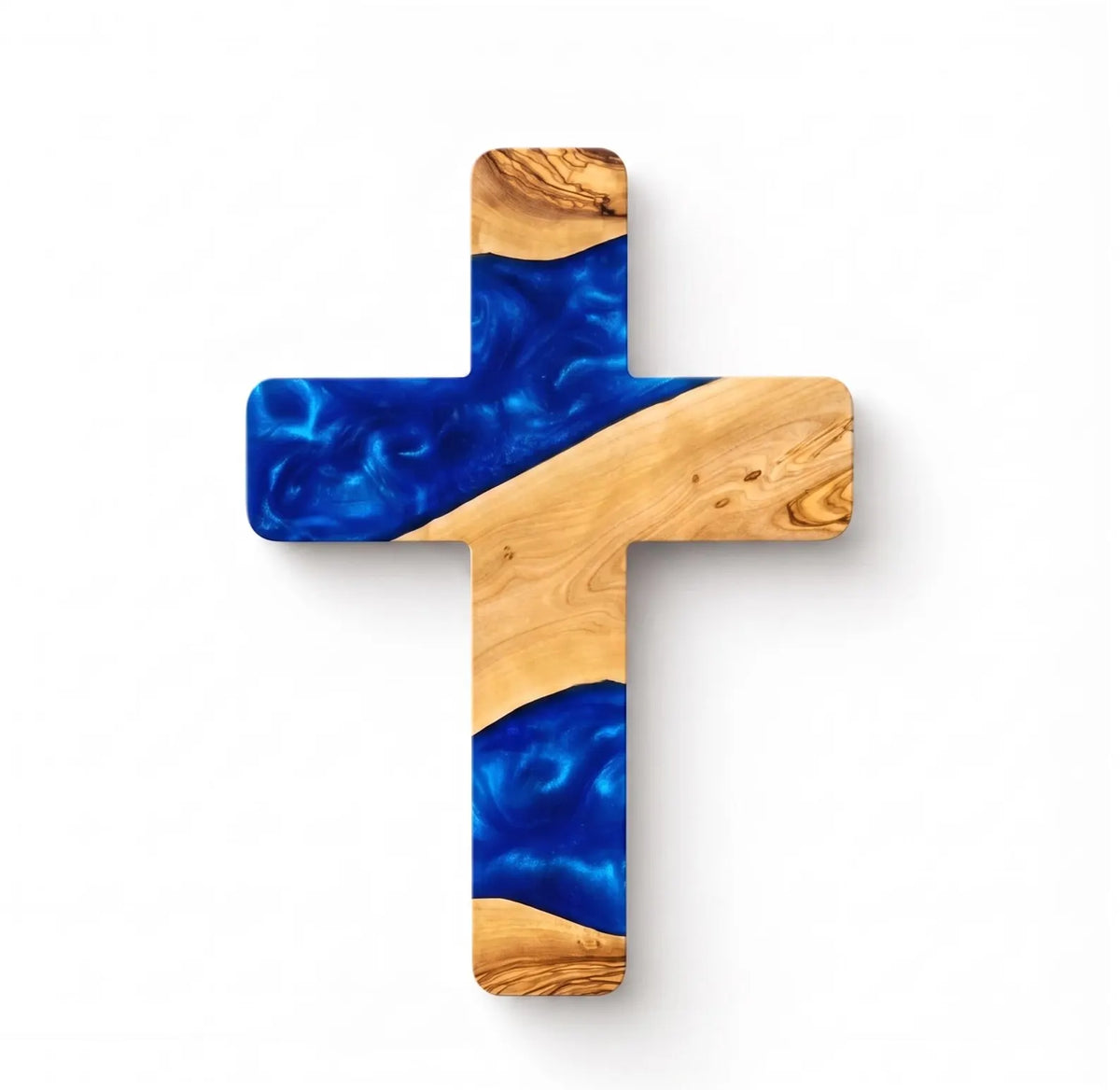 Handmade Olive Wood Resin Cross, Christian Wall Decor, Rustic Religious Home Decoration, Meaningful Faith Gift