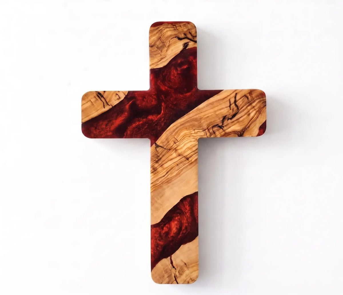 Handmade Olive Wood Resin Cross, Christian Wall Decor, Rustic Religious Home Decoration, Meaningful Faith Gift