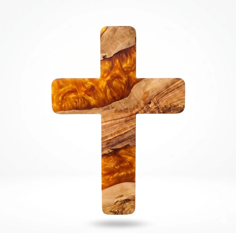 Handmade Olive Wood Resin Cross, Christian Wall Decor, Rustic Religious Home Decoration, Meaningful Faith Gift