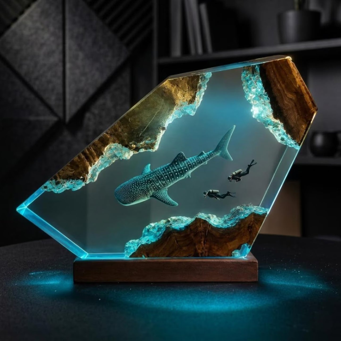 Whale Shark Cave Resin Lamp – Handmade Ocean Night Light & Coastal Decor