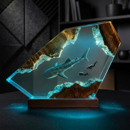Whale Shark Cave Resin Lamp – Handmade Ocean Night Light & Coastal Decor