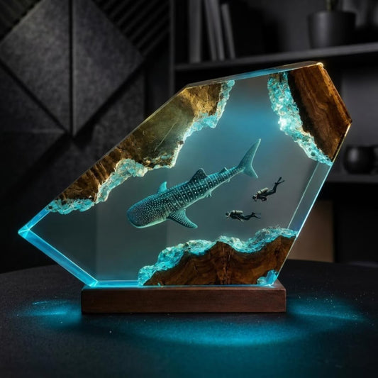 Whale Shark Cave Resin Lamp – Handmade Ocean Night Light & Coastal Decor