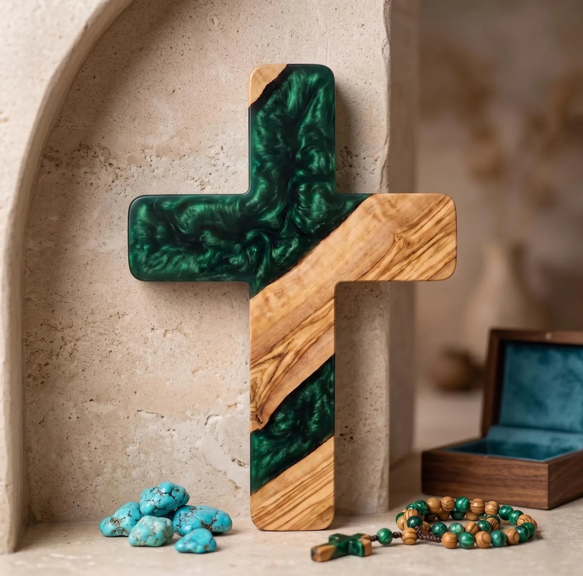 Handmade Olive Wood Resin Cross, Christian Wall Decor, Rustic Religious Home Decoration, Meaningful Faith Gift