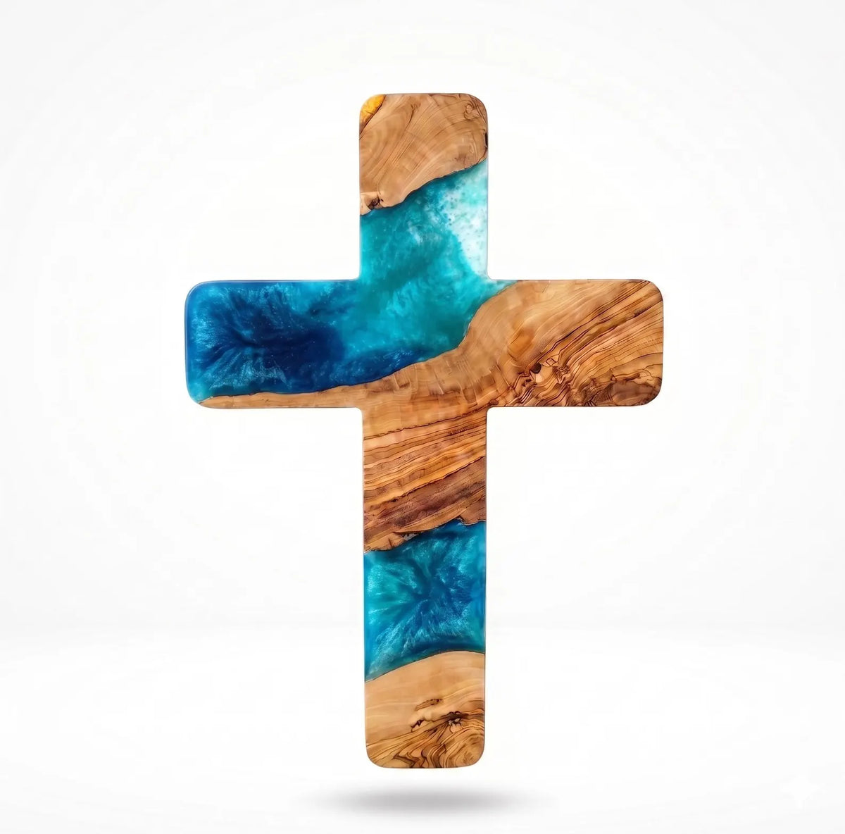 Handmade Olive Wood Resin Cross, Christian Wall Decor, Rustic Religious Home Decoration, Meaningful Faith Gift