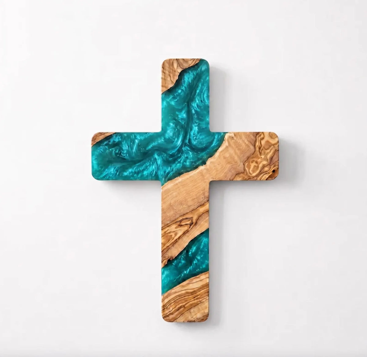 Handmade Olive Wood Resin Cross, Christian Wall Decor, Rustic Religious Home Decoration, Meaningful Faith Gift