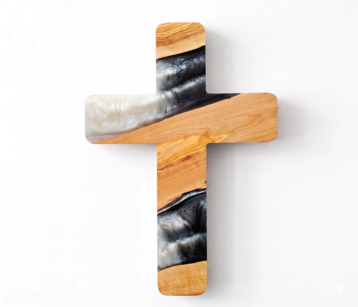 Handmade Olive Wood Resin Cross, Christian Wall Decor, Rustic Religious Home Decoration, Meaningful Faith Gift
