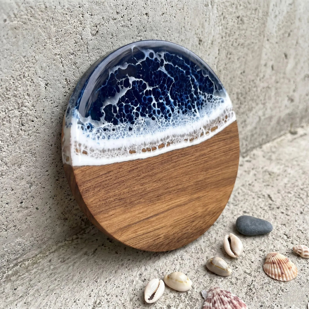 Handmade Wood Resin Tide Coasters, Ocean Wave Art Set, Coastal Table Decor, Beach Home Accent