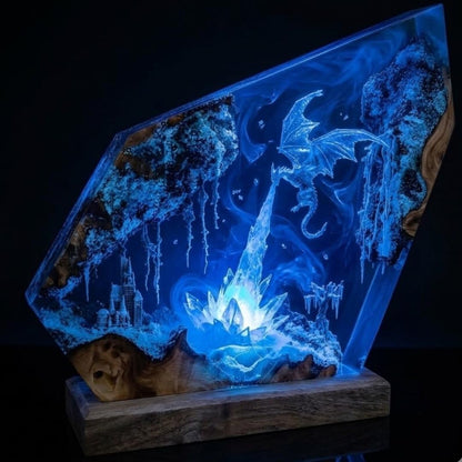 Handmade Ice Dragon Resin Lamp – Winter Castle Fantasy Night Light and Gamer Decor
