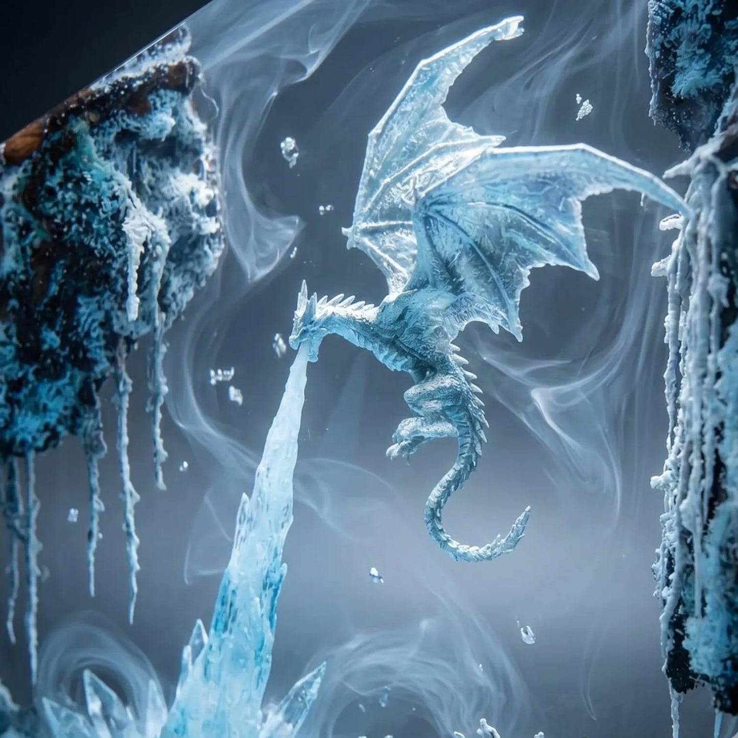Handmade Ice Dragon Resin Lamp – Winter Castle Fantasy Night Light and Gamer Decor
