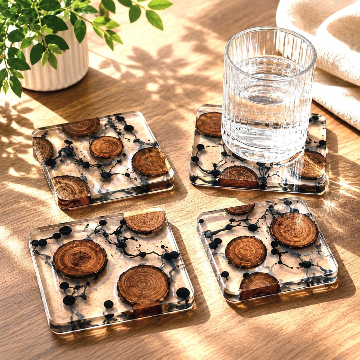 Handmade Epoxy Resin Coasters, Unique Drink Coaster Set, Elegant Home Decor, Tea Coffee Table
