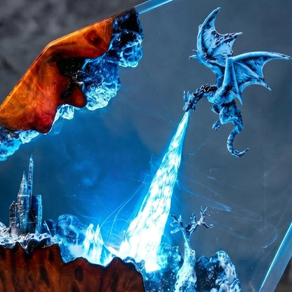 Handmade Ice Dragon Resin Lamp, Fantasy Night Light, Dragon Statue, Unique Home Decor Gift