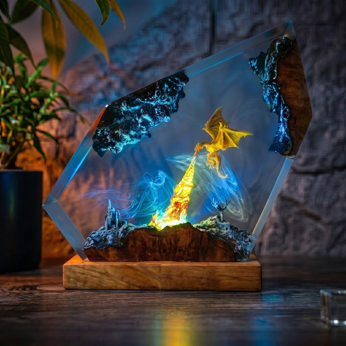 Handmade Ice Dragon Resin Lamp, Fantasy Night Light, Dragon Statue, Unique Home Decor Gift