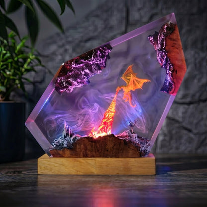 Handmade Ice Dragon Resin Lamp, Fantasy Night Light, Dragon Statue, Unique Home Decor Gift