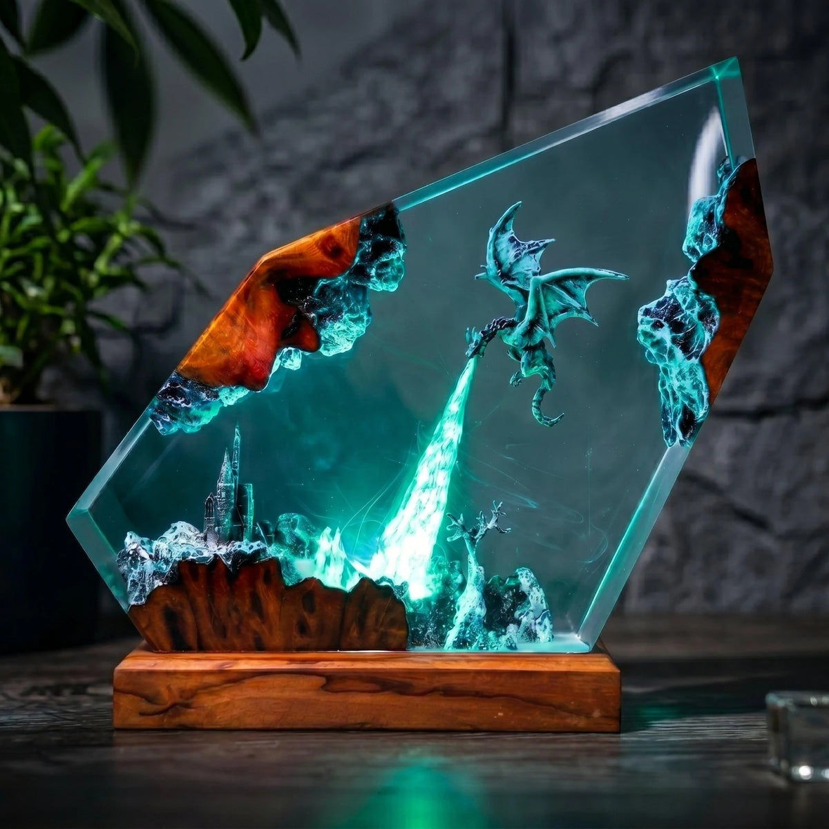 Handmade Ice Dragon Resin Lamp, Fantasy Night Light, Dragon Statue, Unique Home Decor Gift