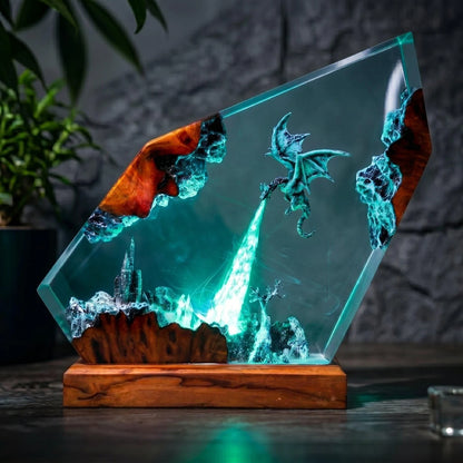 Handmade Ice Dragon Resin Lamp, Fantasy Night Light, Dragon Statue, Unique Home Decor Gift
