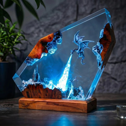 Handmade Ice Dragon Resin Lamp, Fantasy Night Light, Dragon Statue, Unique Home Decor Gift