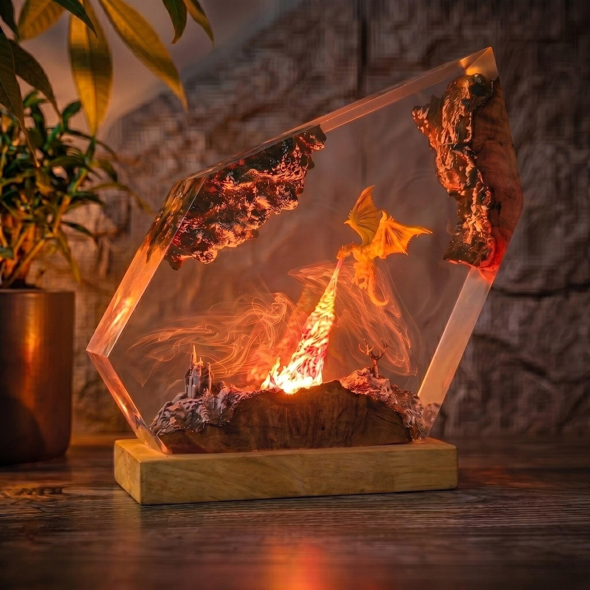 Handmade Ice Dragon Resin Lamp, Fantasy Night Light, Dragon Statue, Unique Home Decor Gift