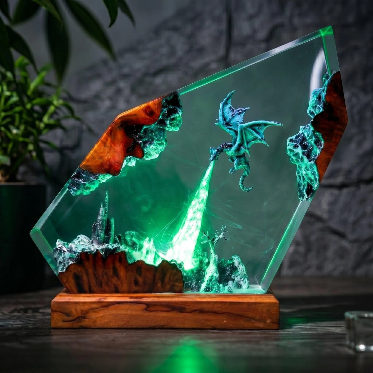 Handmade Ice Dragon Resin Lamp, Fantasy Night Light, Dragon Statue, Unique Home Decor Gift