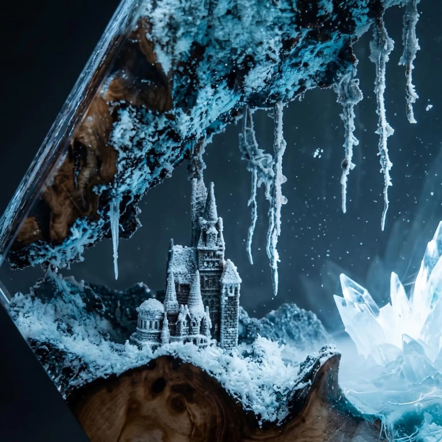 Handmade Ice Dragon Resin Lamp – Winter Castle Fantasy Night Light and Gamer Decor
