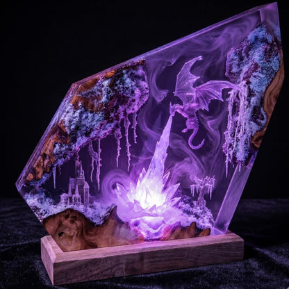 Handmade Ice Dragon Resin Lamp – Winter Castle Fantasy Night Light and Gamer Decor