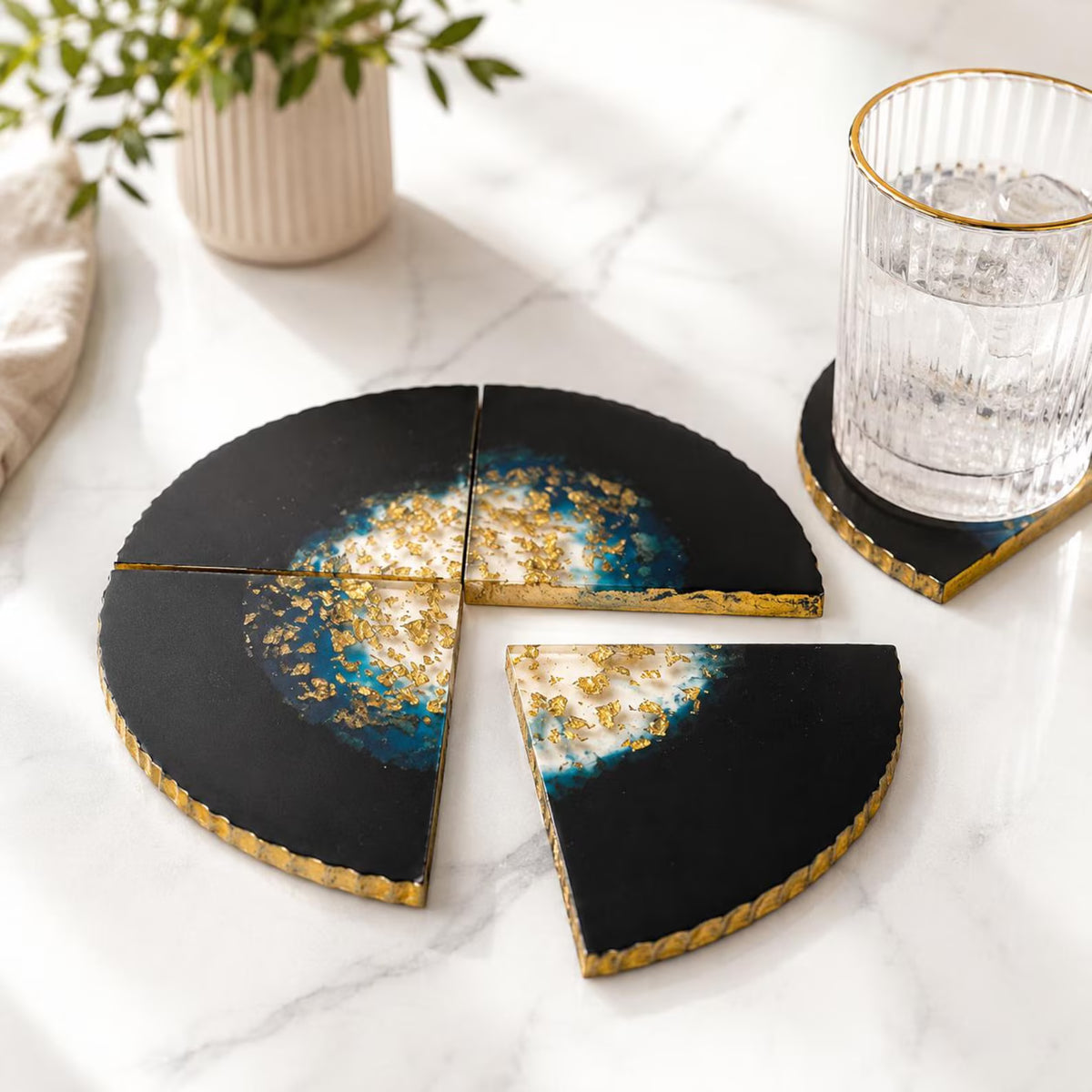 Handmade Epoxy Resin Coasters, Unique Drink Coaster Set, Elegant Home Decor, Tea Coffee Table