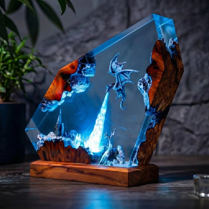 Handmade Ice Dragon Resin Lamp, Fantasy Night Light, Dragon Statue, Unique Home Decor Gift