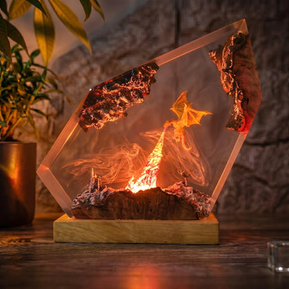 Handmade Ice Dragon Resin Lamp, Fantasy Night Light, Dragon Statue, Unique Home Decor Gift
