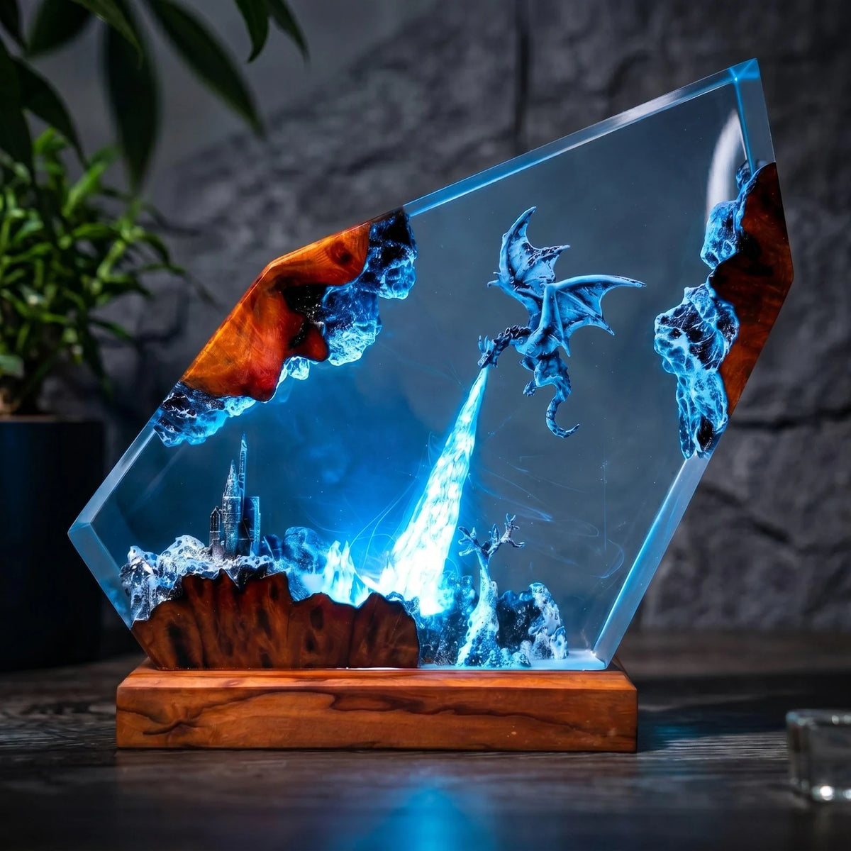 Handmade Ice Dragon Resin Lamp, Fantasy Night Light, Dragon Statue, Unique Home Decor Gift
