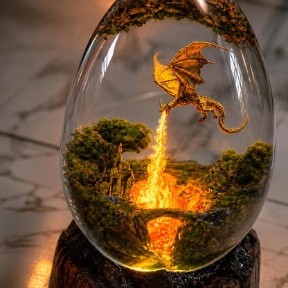 Handmade Fire Dragon Egg Resin Lamp – Fantasy Glowing Night Light and Gamer Room Decor