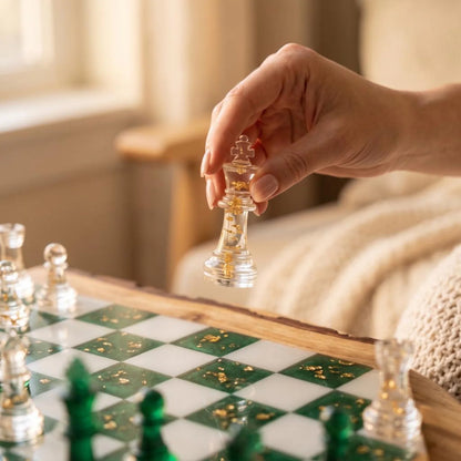 Handmade Epoxy Resin Chess Set – Luxury Wooden Chess Board with 32 Pieces