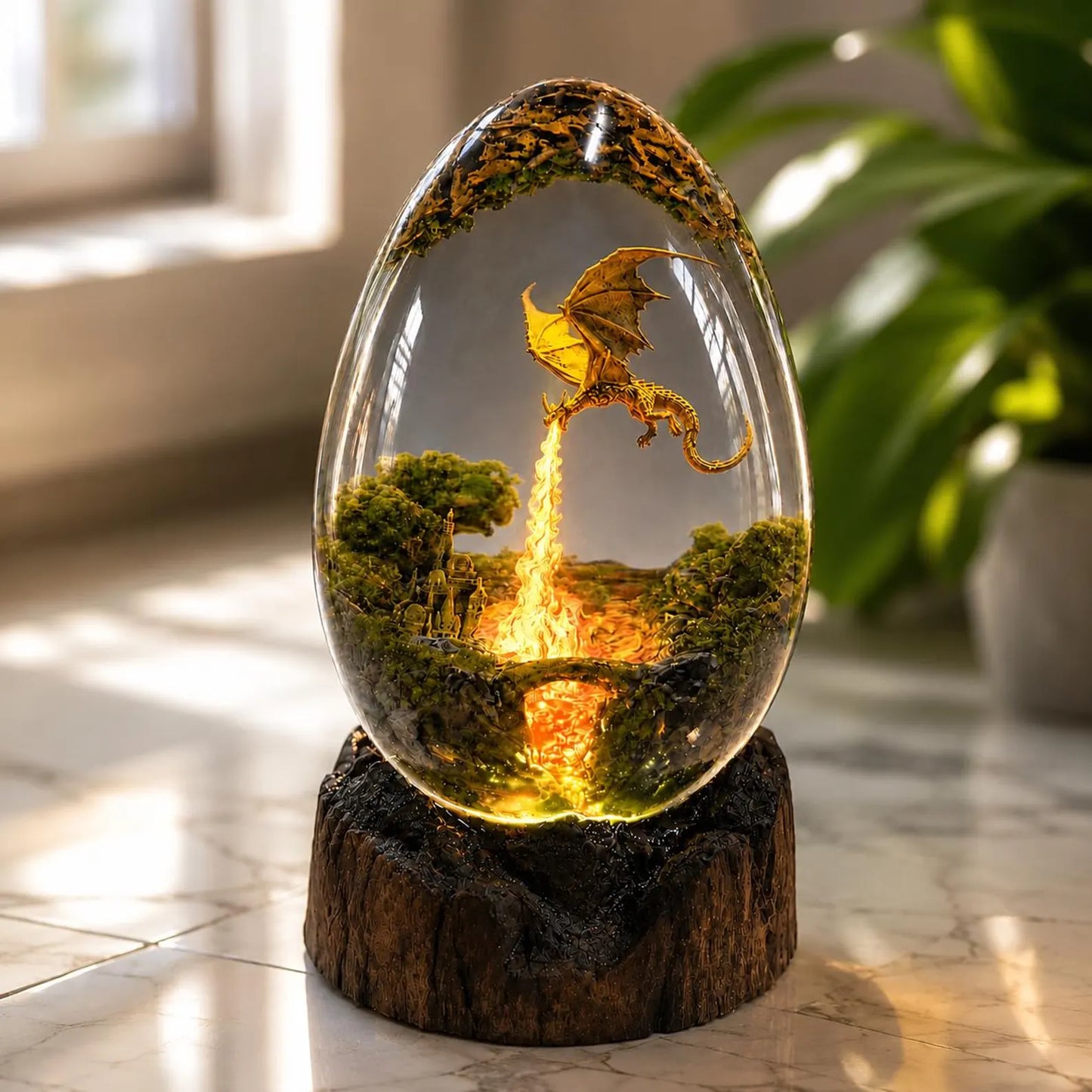 Handmade Fire Dragon Egg Resin Lamp – Fantasy Glowing Night Light and Gamer Room Decor