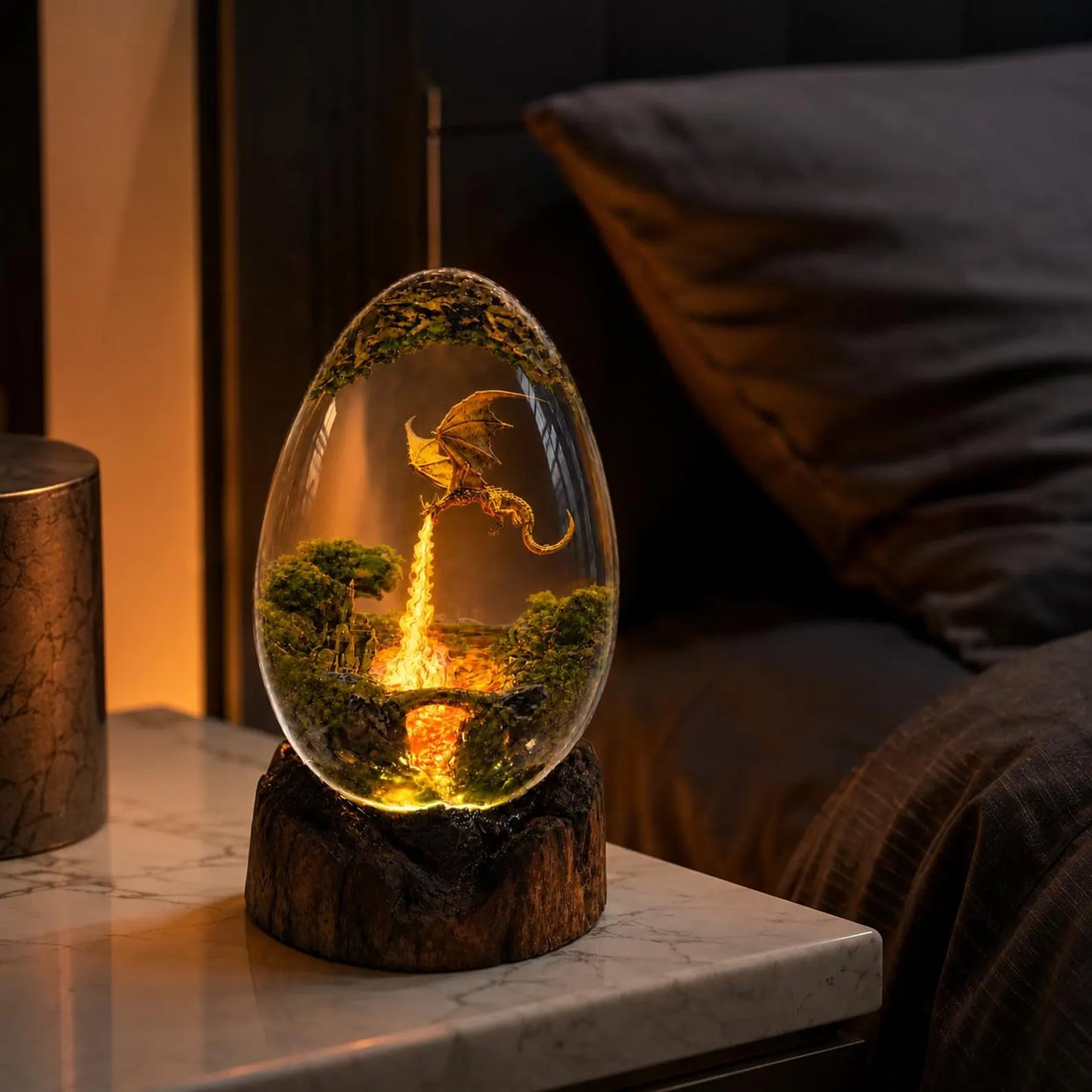 Handmade Fire Dragon Egg Resin Lamp – Fantasy Glowing Night Light and Gamer Room Decor