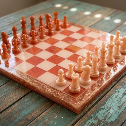 Handmade Luxury Resin Chess Set with 32 Pieces Custom Artistic Chess Board Game Room Decor