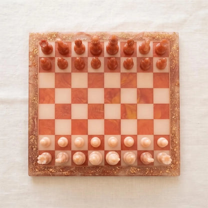 Handmade Luxury Resin Chess Set with 32 Pieces Custom Artistic Chess Board Game Room Decor